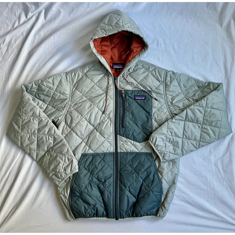 Patagonia Mens Small Diamond Quilted Bomber Hoody Smolder Blue Colorway